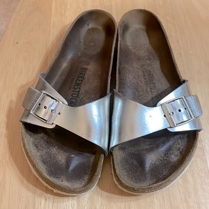 Birkenstock Madrid silver leather sandal slide  39 8 8.5 8 1/2